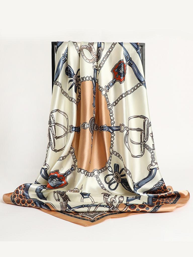 Fashion 90cm Square Silk Scarves Women Hijab Satin Print Kerchief Femme Head Scarf Foulard Bandana Beach Pareo Shawl Wrap Hijab