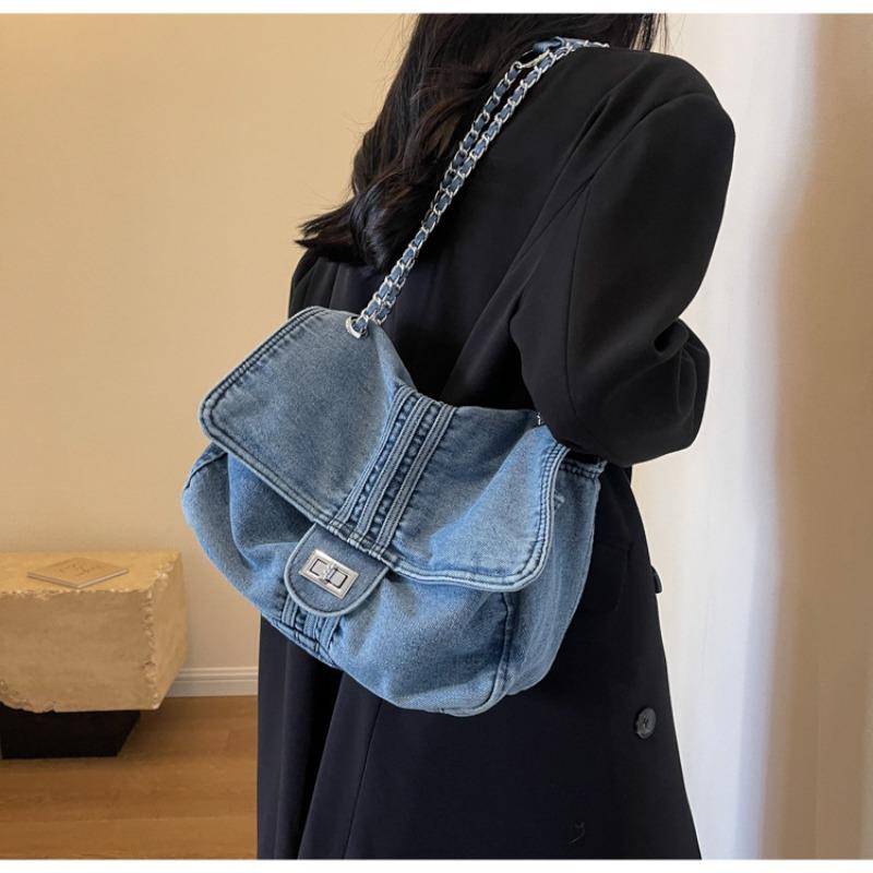 Denim Women's Large Capacity Chain Shoulder Commuting Bag