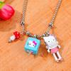 Cute Kitty Cartoon Cat Pendant Necklace with Mushroom and Square Charms Kawaii Sweet Style Jewelry for Girls