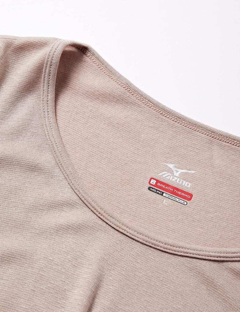 Mizuno Breath Thermo Underwear Round Neck Long Sleeve and Greige Size LL Plus, Women's Shirt, Moisture-Wicking Heat-Generating Undergarment, (Boxed),