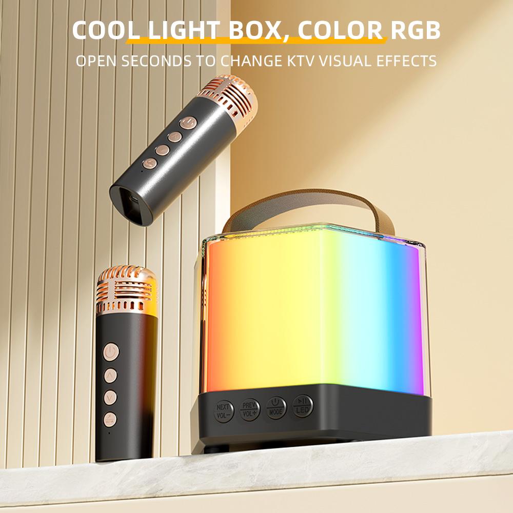 Karaoke Machine Mini Wireless Microphone and Speaker Set with 2 Microphone RGB Color Light Handheld Mic Gifts for