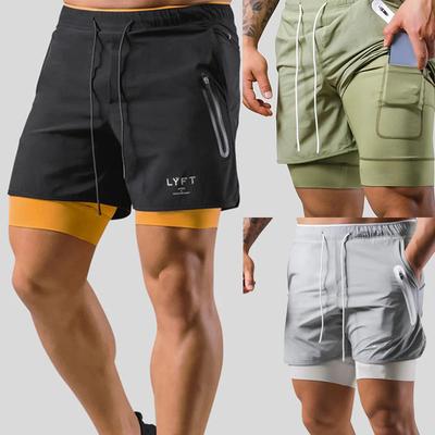 Men's Summer Casual Double-layer Fake Two-piece Sports Shorts Basketball Fitness Sweat-wicking Quick-dry Short Pants with Pocket