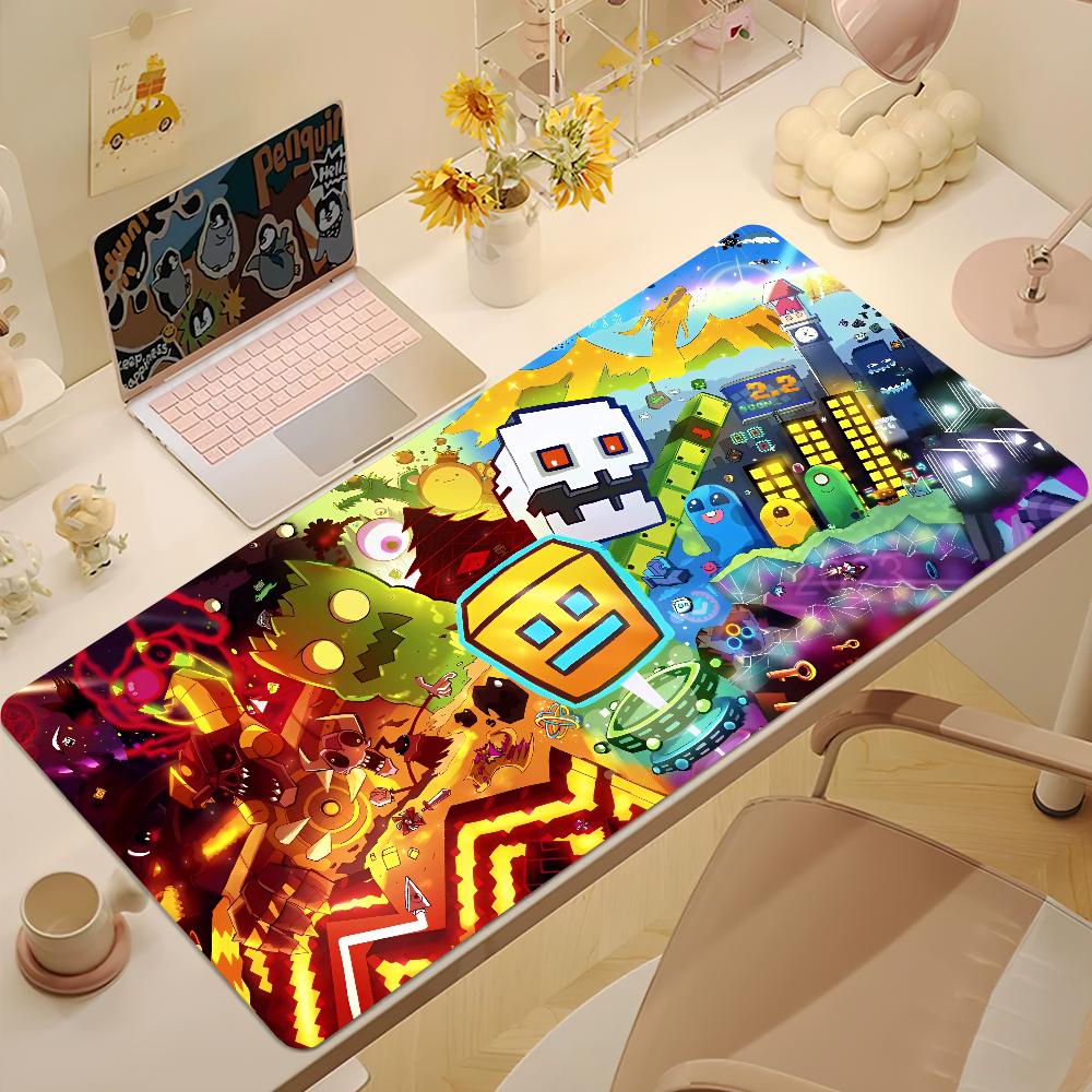 Geometry Dash Game Large Mousepad Nonslip Rubber Base Desk Decor Smooth Gaming Keyboard Mat For Laptop Student Office