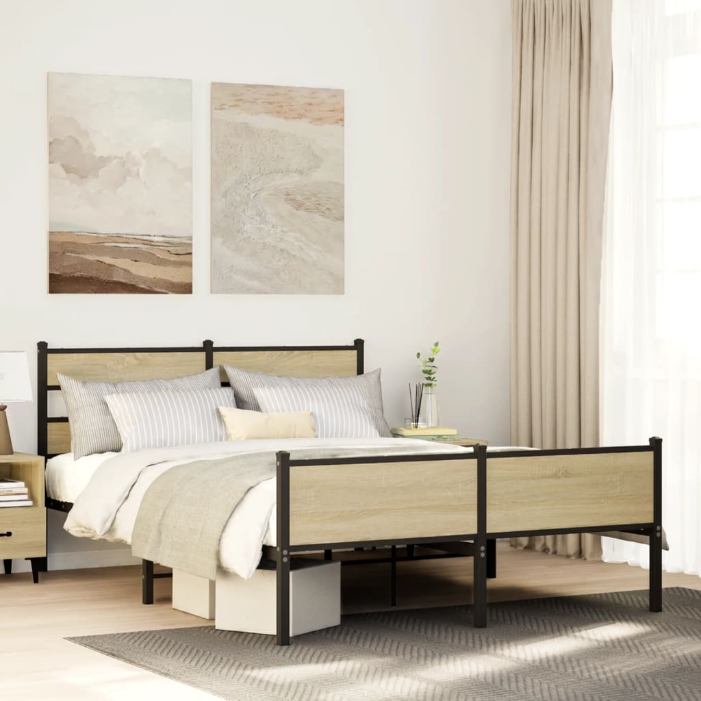 Bed Frame without Mattress Sonoma Oak Finish 140 x 200 cm Engineered Wood