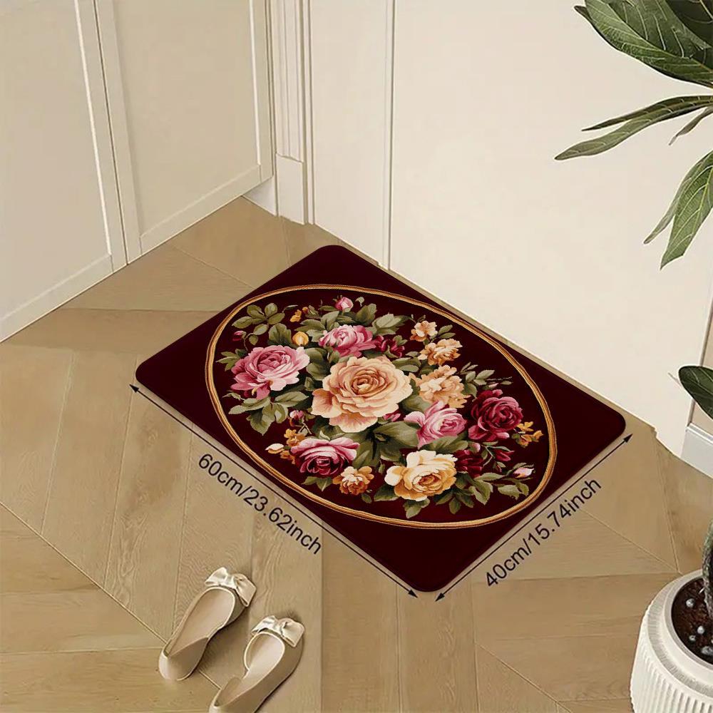 1Pcs Anti Fatigue Kitchen Rugs Vintage Floral  Print Waterproof Non-Slip Thick Cushioned Kitchen Mat Heavy Duty Comfort Standing Mat for Bathroom