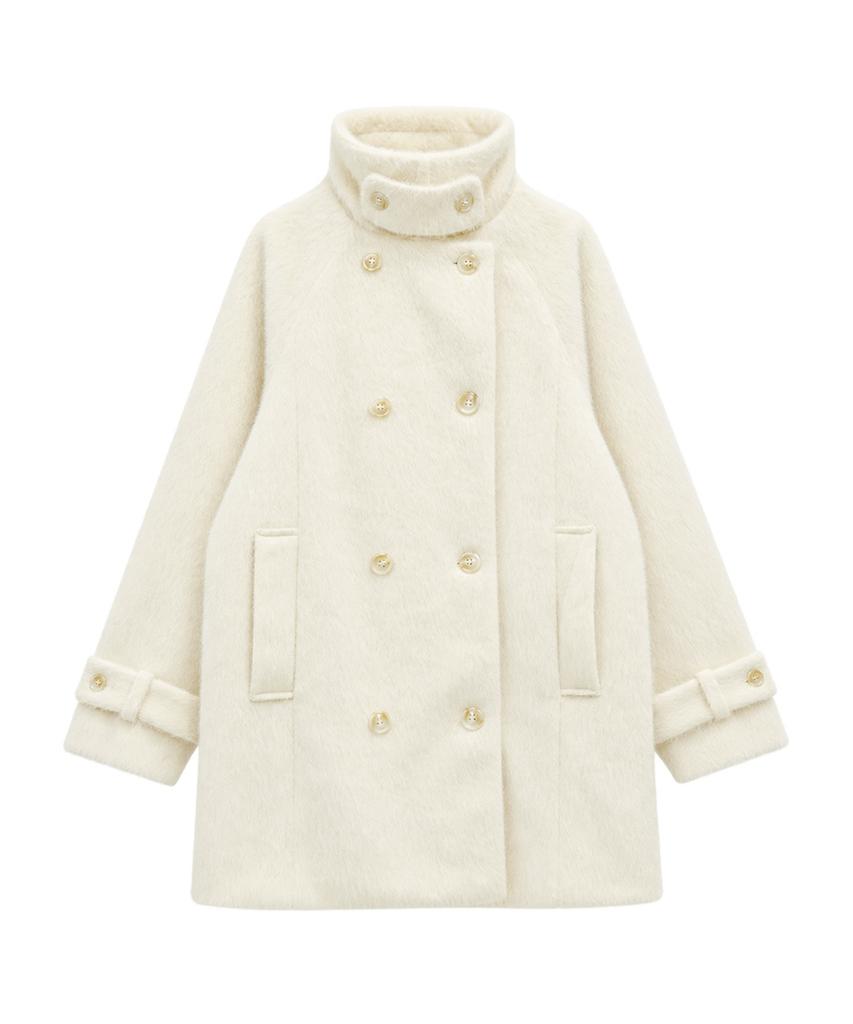 JIDOTEU High Neck Double Fur Coat Ivory
