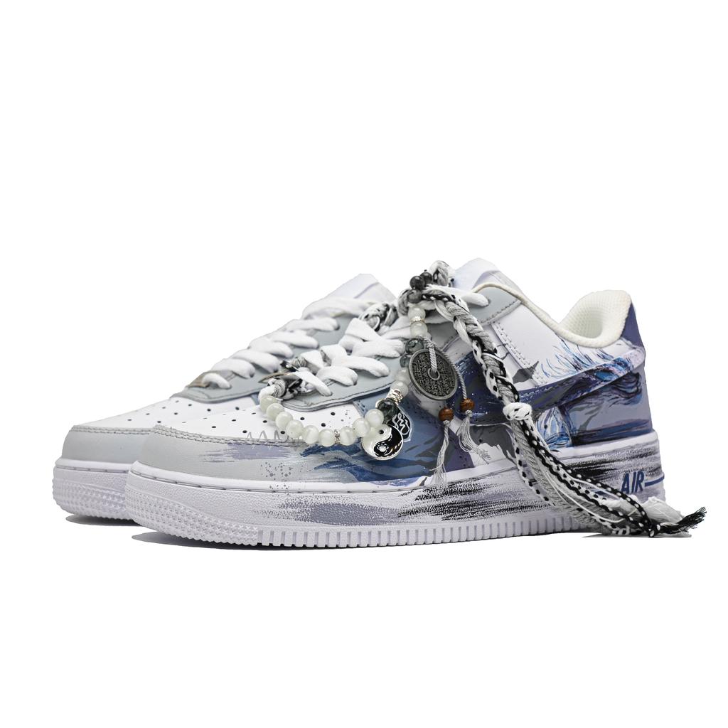 Nike Air Force 1 Tai Chi Dragon Wandering Abrasion Resistant Low top Skateboard Shoes Unisex Blue Gray CW2288-111(Team726-)