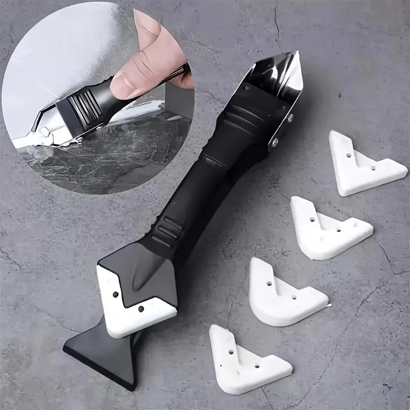 1PC 5-in-1 Silicone Scraper Tool Set, Surface Cleaning, Silicone Removal, Stainless Steel Blade, Replaceable Scraper Pad and Scraping Function