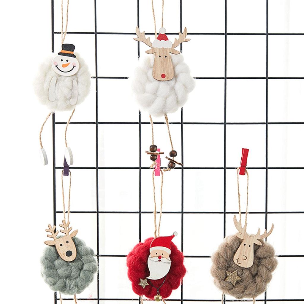 Antler Deer Santa Claus Wool Felt Ornaments Wooden Elk Christmas Tree Decoration Hanging Pendant