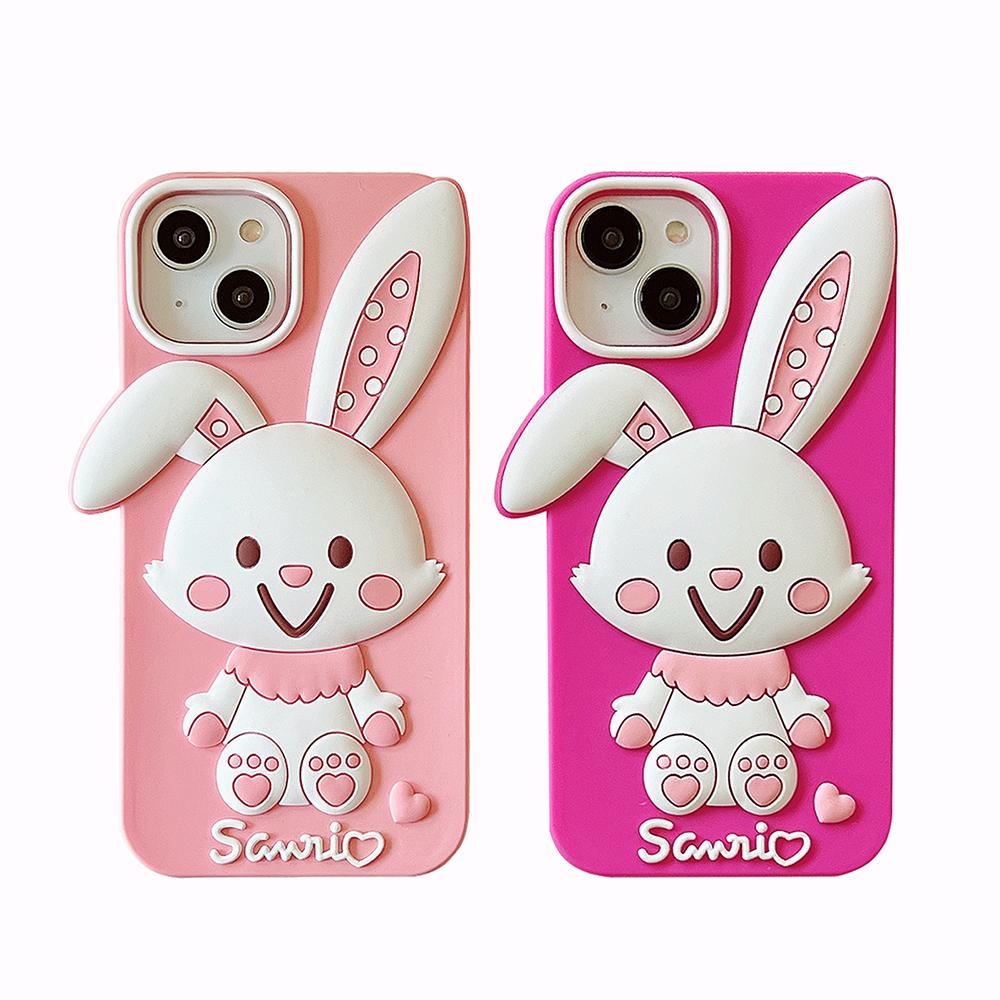 Cartoon Cute Rabbit Phone Case Compatible for iPhone 14 13 12 Pro Max 11 7 Plus Pink Stereoscopic Silicone Protective Cover