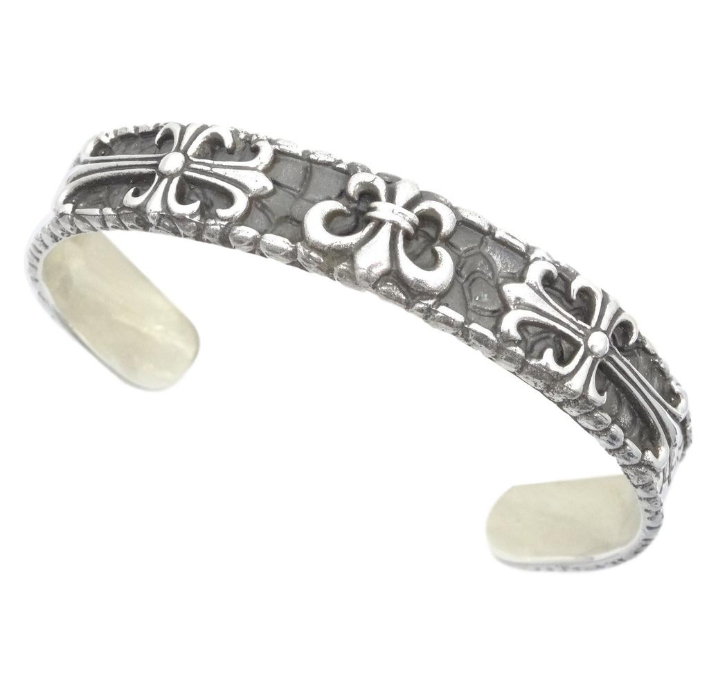 Silver 925 Bangle Bracelet for Men Lily Emblem Double [cmy Select] (11 Cross)