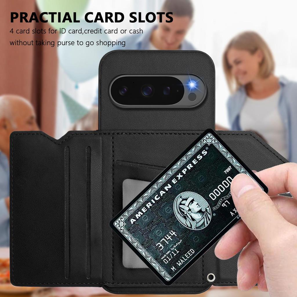 For Google Pixel 10 Pro/10 Case Card Holder Kickstand Skin-Touch Phone Cover with Wrist Strap