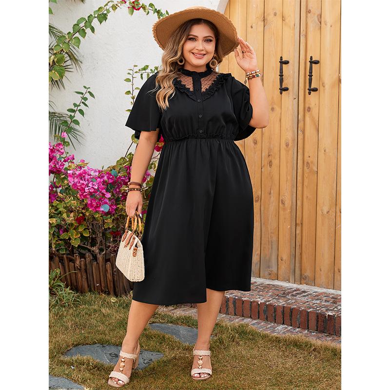 

Женское однотонное платье больших размеров с V-образным вырезом и кружевным вырезом, элегантное платье 4XL чёрный