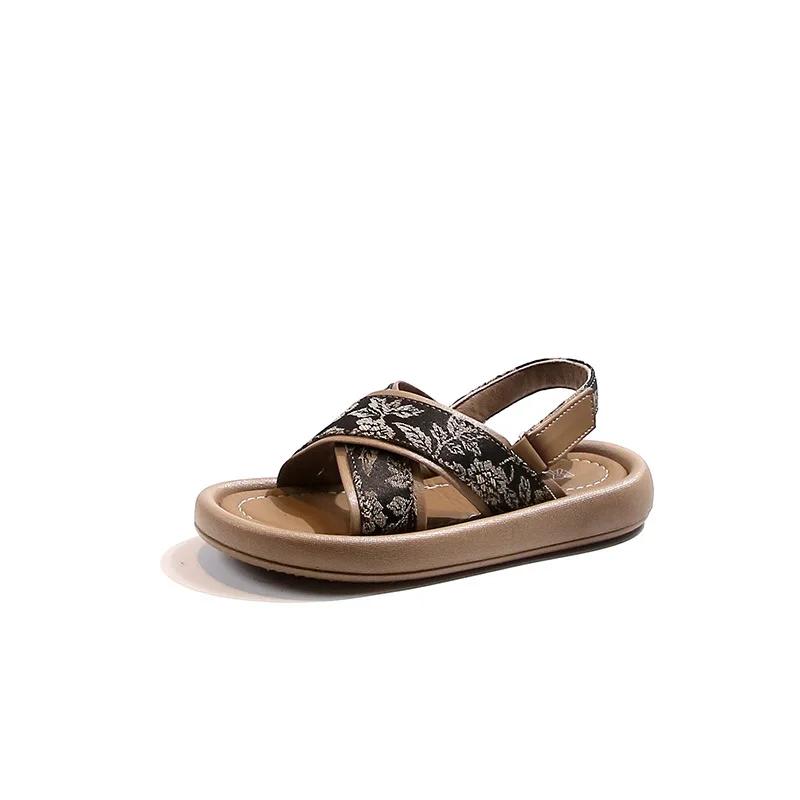 

Girls Soft Sole Casual Sandals Summer Anti Slip New Style Children s Beach Shoes Open Toe Sports Cool Slipper 37 Insole 23cm хаки