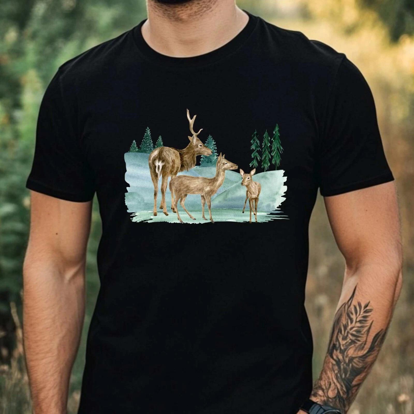 T-Shirt Herren Hirsch Motiv Baumwolle Größe XS bis 5XL XXXXL