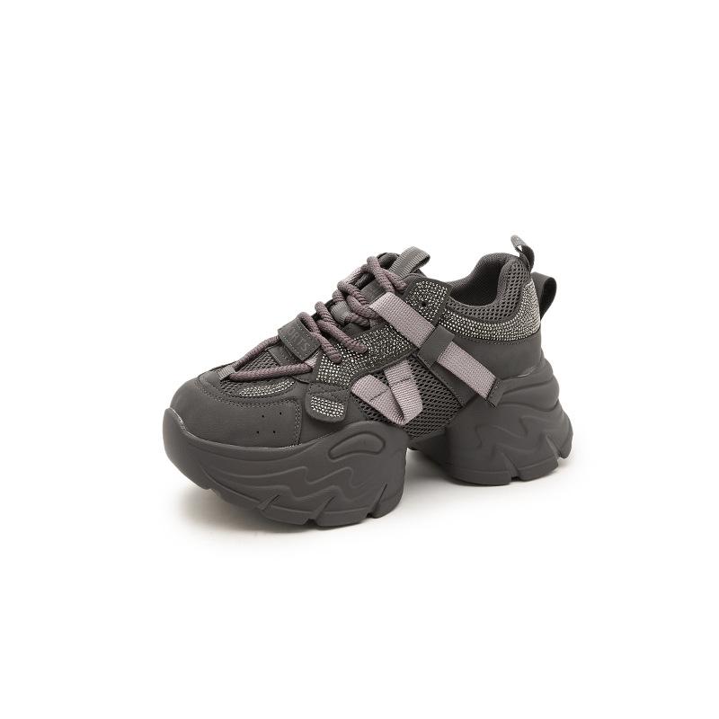 2025 New Autumn and Winter Thick-soled Dad Shoes for Women's Explosive Cowhide Mesh Breathable Height-enhancing Small Sports Shoes