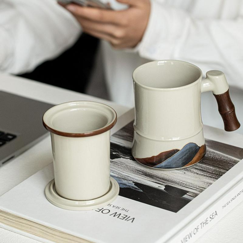Japanese Household Ceramic Teacup Portable Travel Tea Set Kung Fu Tea Water Separation Office Mugs Large Capacity Filter Tea Cup