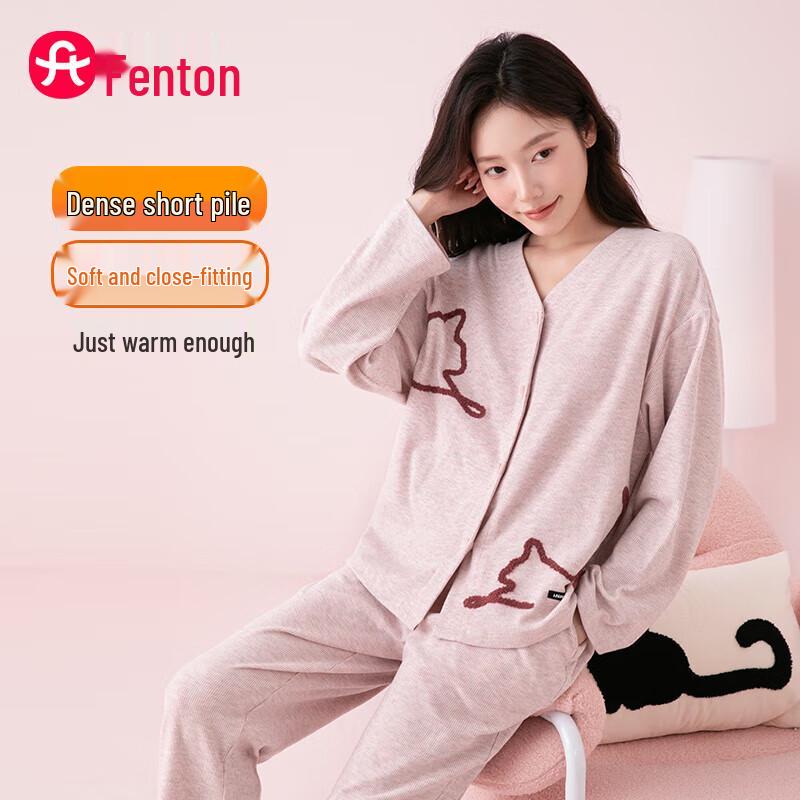 Fenteng Women s Warm Fleece Cardigan Pajama Set L