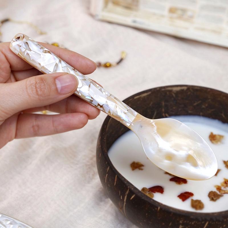 Natural Conch Shell Dessert Spoon 12/16cm Reusable Eco-friendly Spoon for Coffee Ice Cream Caviar Home Party Dessert Bar Use