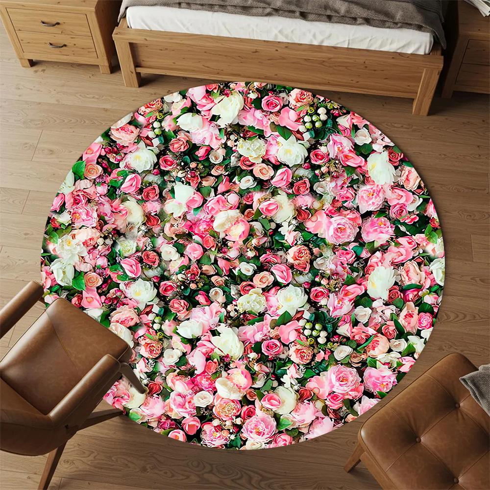 1pc Floral Wall Rose Garden Round Chair mat Area Rug - Non-Slip, Floor Mat for Office, Bedroom, home decor Christmas Gift p0811305