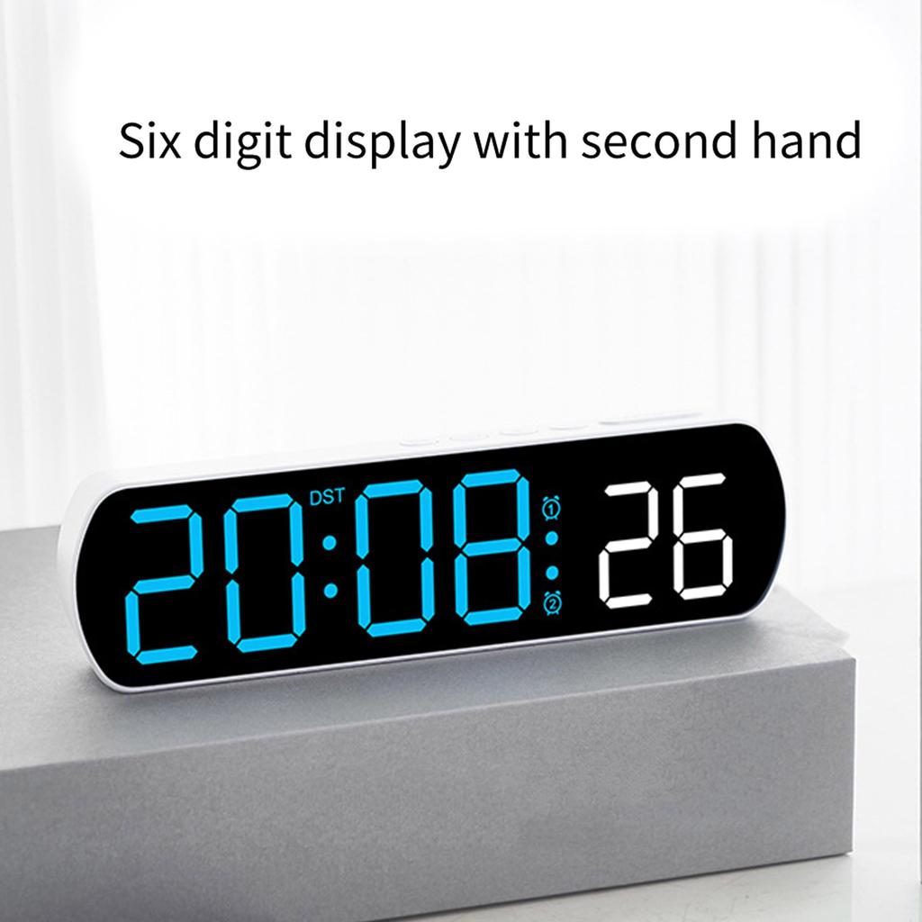 Digital Table Clock with Jump Second 2 Alarms Temperature Reading Timer Voice Control LED Alarm Clock for Home Office