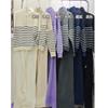 Lapel Half Zipper Striped Sweater Set Women's New Autumn and Winter Fashion Casual Wide-leg Pants Knitted Two-piece Set