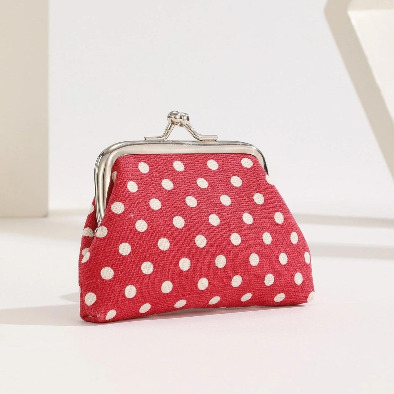 

Прочный кошелек в горошек на молнии - Темно-синий с белыми точками, Компактный и стильный для монет и мелких предметов