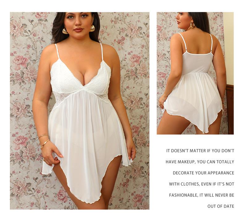 Plus Size See-Through Mesh Camisole V-Neck Dress - Sexy Short Skirt for Date Night