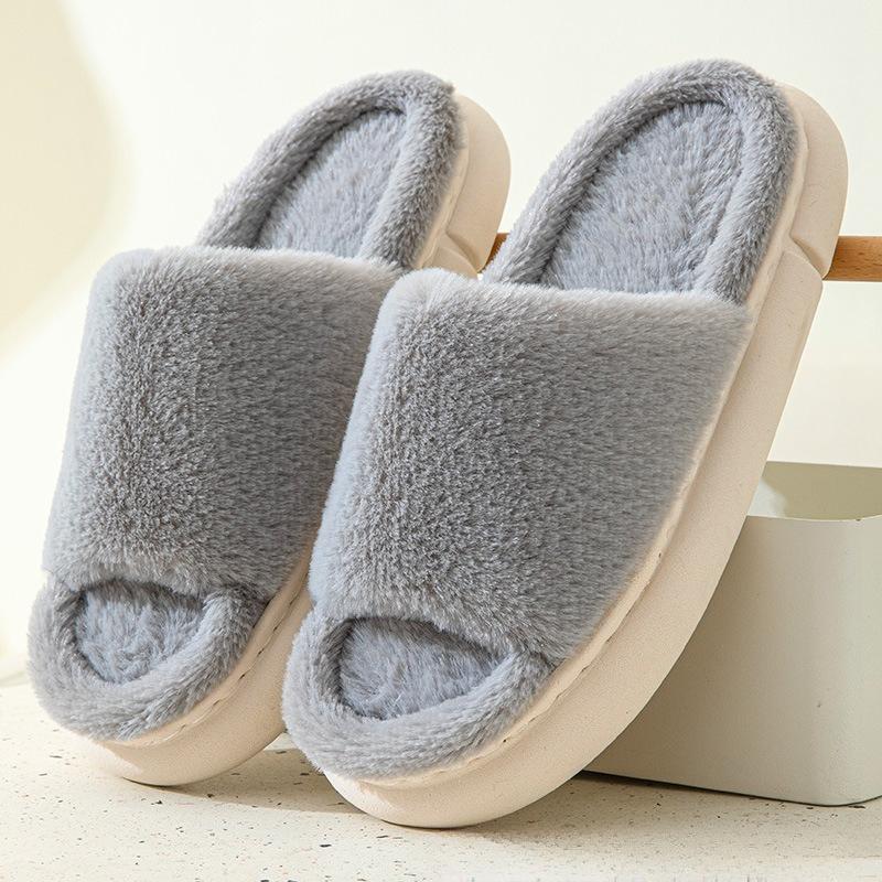 Fluffy Comfort Home Slip-On Slippers with Thick Soles for Indoor Wear, Women Shoes