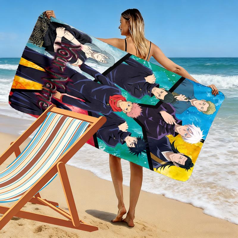Name Custom Jujutsu Kaisen Print Beach Towel, Large Soft Quick Dry Towel for Beach Camping Swimming