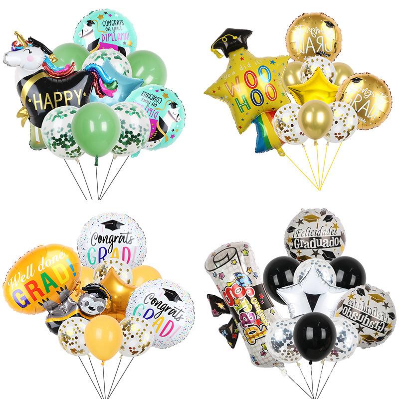 2024 Graduation Season 12-Inch Latex Sequined Aluminum Film Balloon 10-Piece Set Happy Grad Party Arrangement Gift