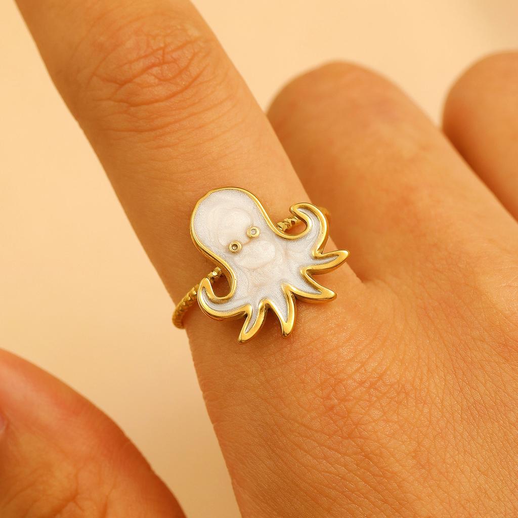 2026 Neuer Verstellbarer Öffnungsring Tropföl Super Süß Meereswind Meerestier Edelstahl Serie Ring