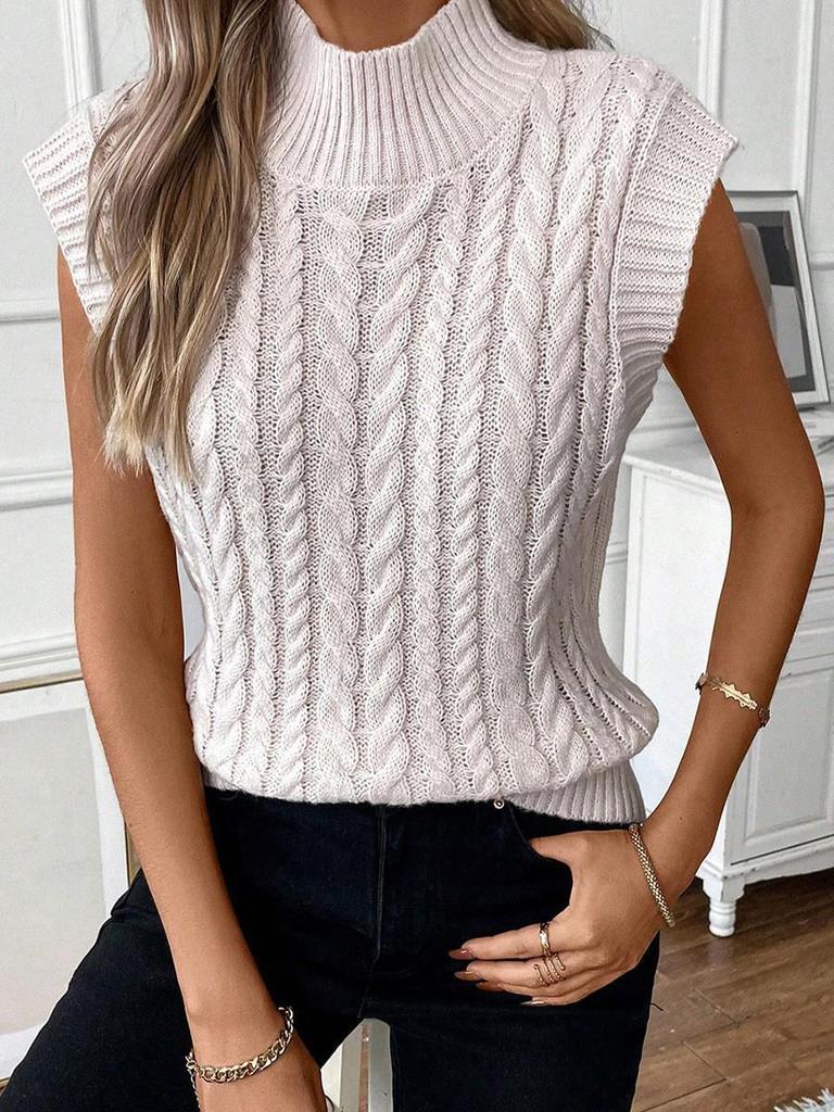 Women's Winter Sleeveless High Collar Vest Sweater - European & American Style, Solid Color