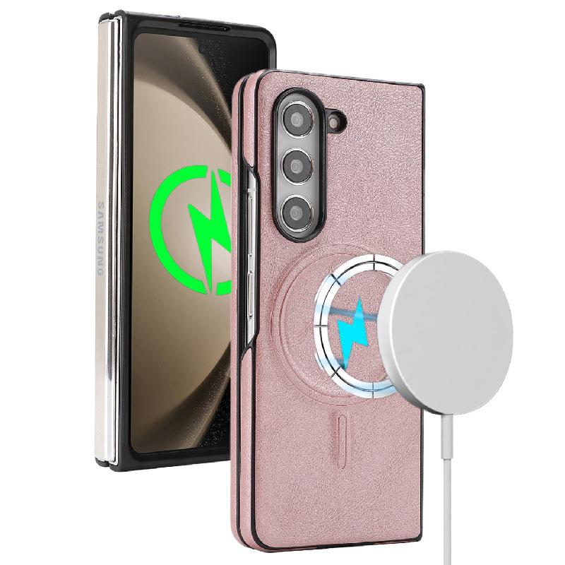 Samsung Z Fold7 Magnetické kožené pouzdro-peněženka s bezdrátovým nabíjením a sametovým vnitřkem