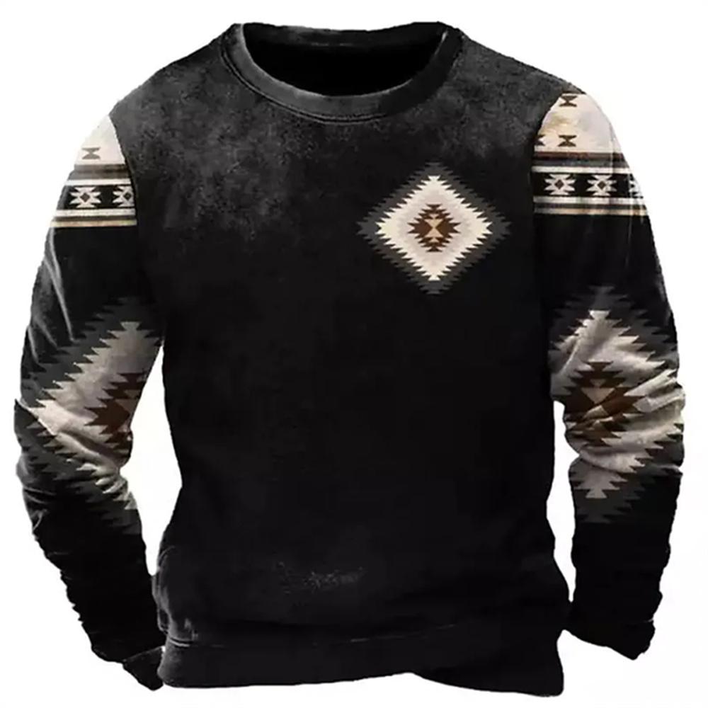 Vintage pánská mikina Kovbojské tričko s grafickým vzorem Etnický styl Potisk Svetr Oversized Muži Oblečení Neformální Top