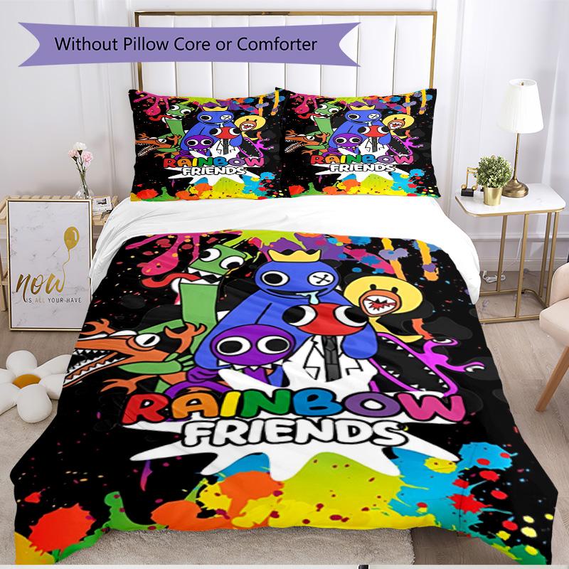3pcs Duvet Cover Set (1*Duvet Cover + 2*Pillowcase, Without Core), Game Rainbow Friends Print Soft All‑Season Bedding Set, Home Bedroom Decor Gift