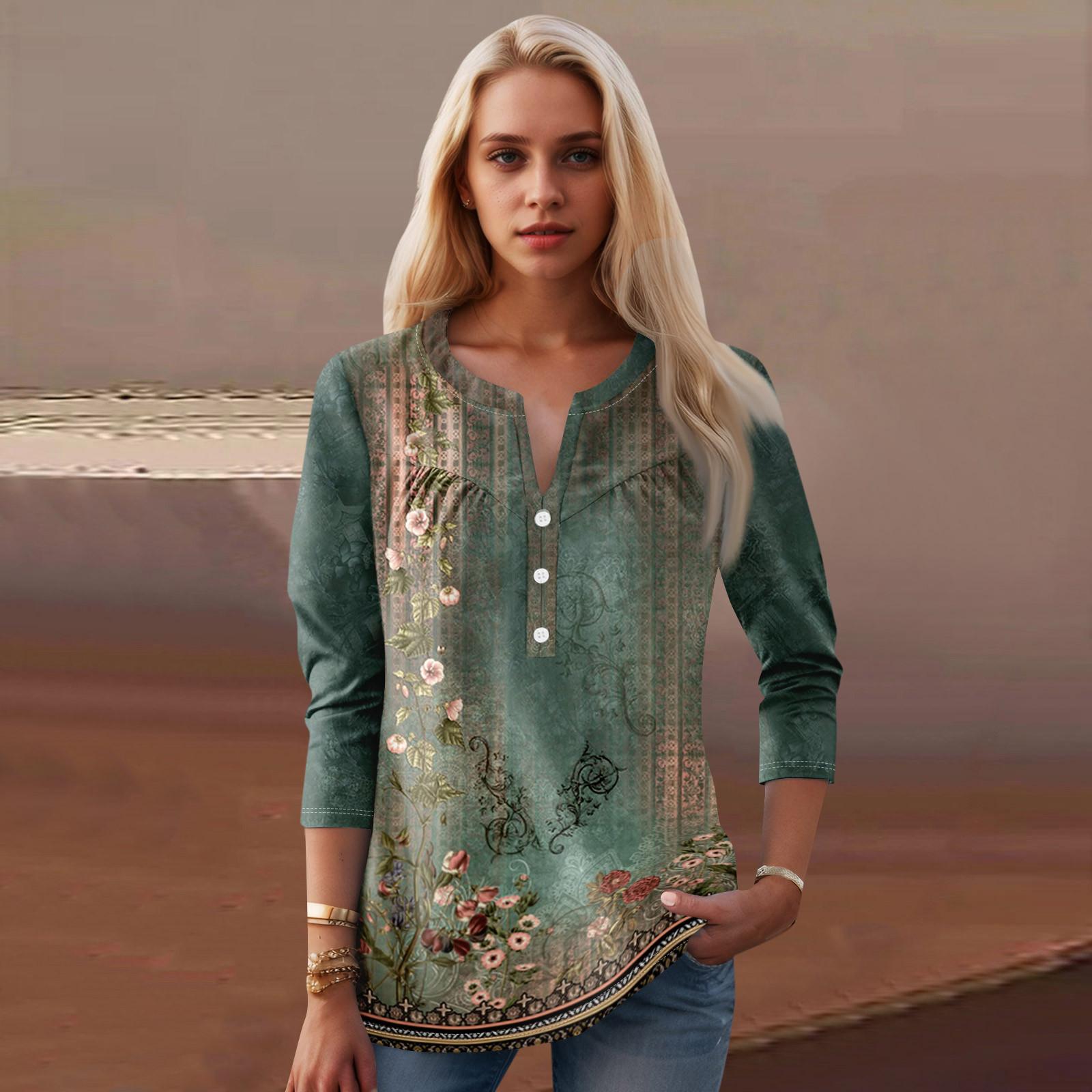 

Женская мода повседневный топ с длинным рукавом и круглым вырезом с цветочным принтом S