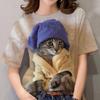 Summer fashion T-shirt for women, 3D printed animal cute cat T-shirt