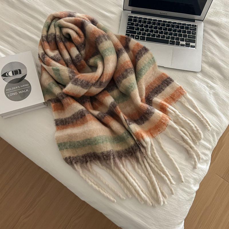 High-End Plaid Shawl for Women - 2025 Autumn/Winter Korean Style Thickened Imitation Cashmere Scarf