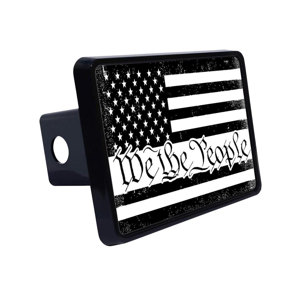 Plastic Trailer Hitch Cover with Black & White US Flag Design - Universal Fit