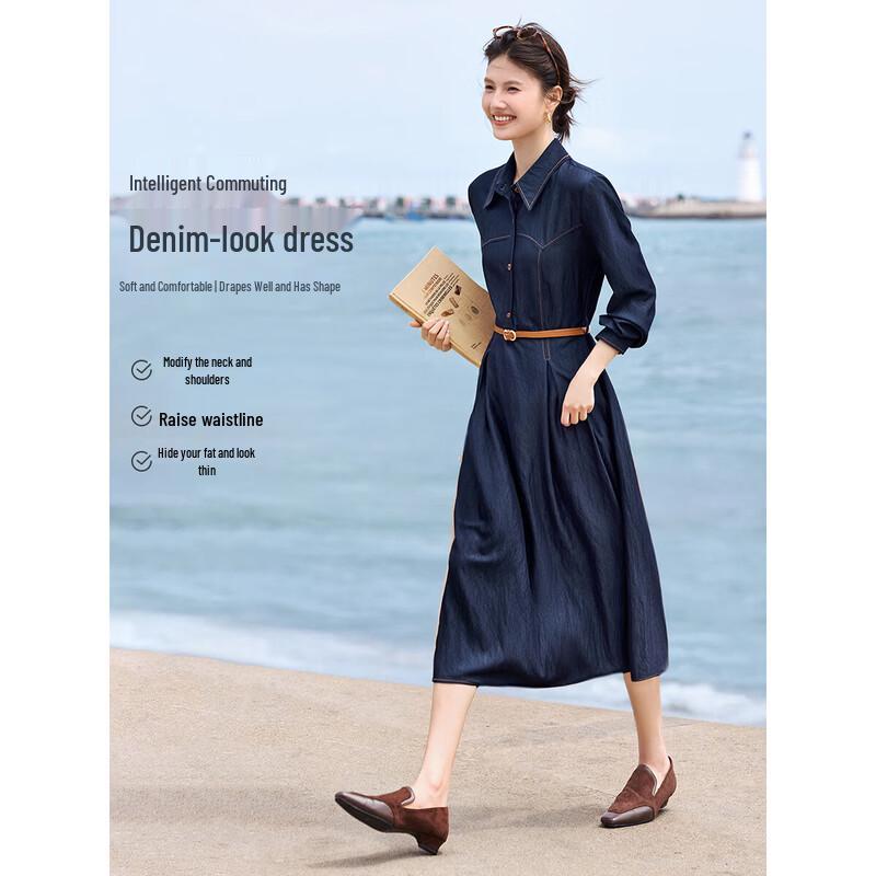 Women s Faux Denim A-Line Midi Dress 2XL