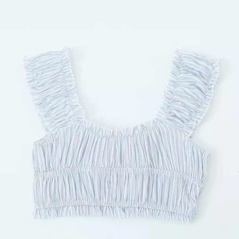 2024 Summer Women's European & American French-Style Striped Off-Shoulder Ruched Mini Dress