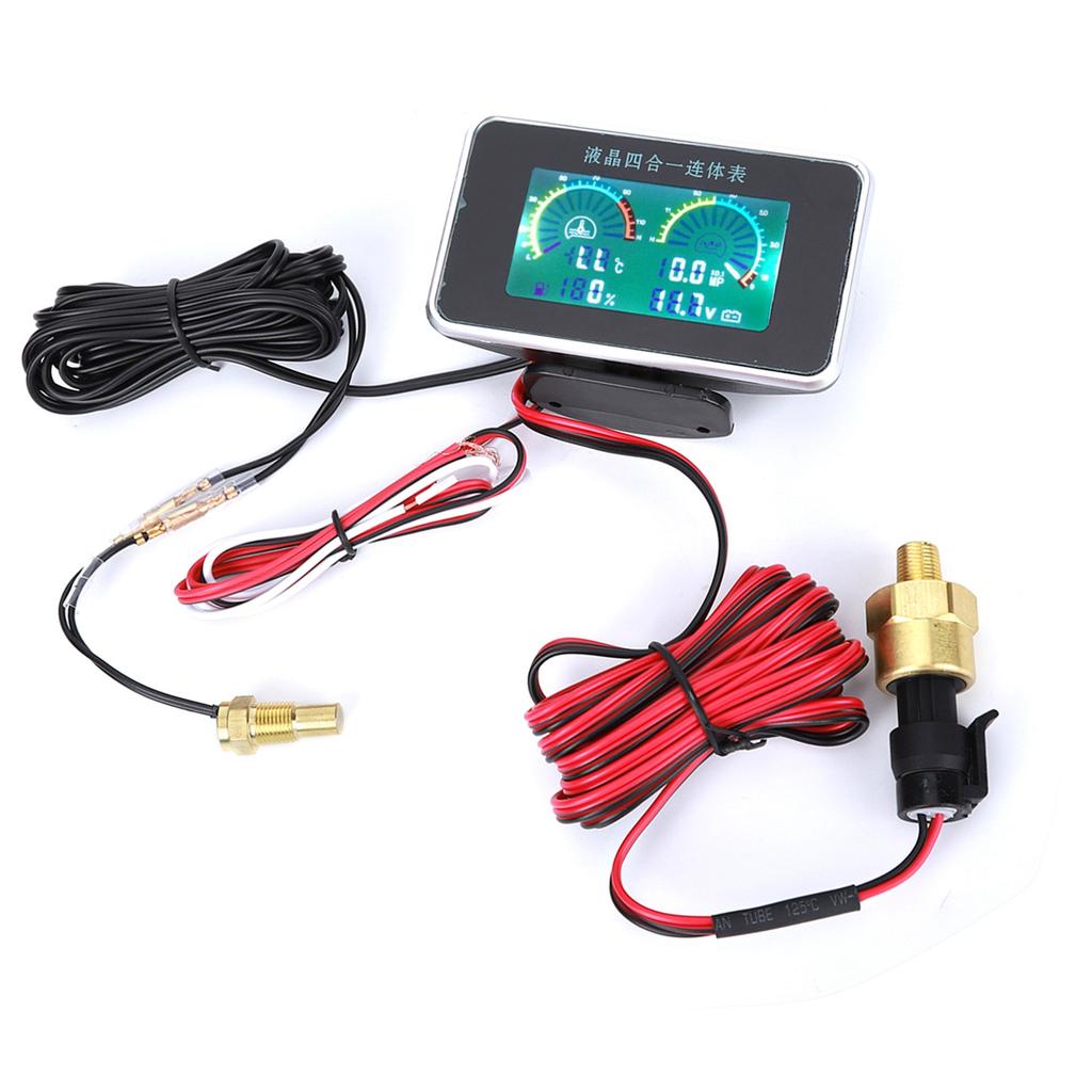 DC 9V36V 4In1 Car LCD Digital Display Voltmeter Fuel Gauge Water Temp Oil Pressure Meter
