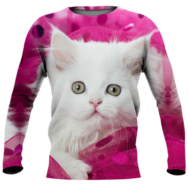 Cute Cat Print Imitation Cotton Long Sleeve Men's T-shirts Spring O-Neck Casual Loose Tee Streetwear Unisex Clothing EU Size 5XL