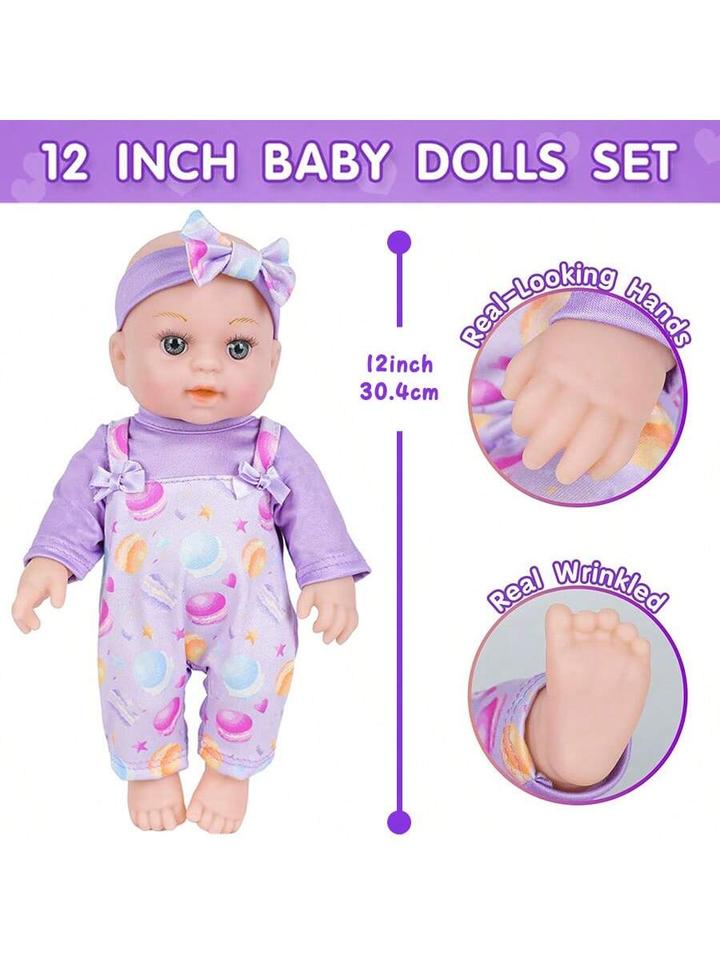 Lovely 30CM Reborn Doll with Purple Clothes Pacifier Realistic Silicone Reborn Baby Doll for Kids Birthday Gifts Collectibles