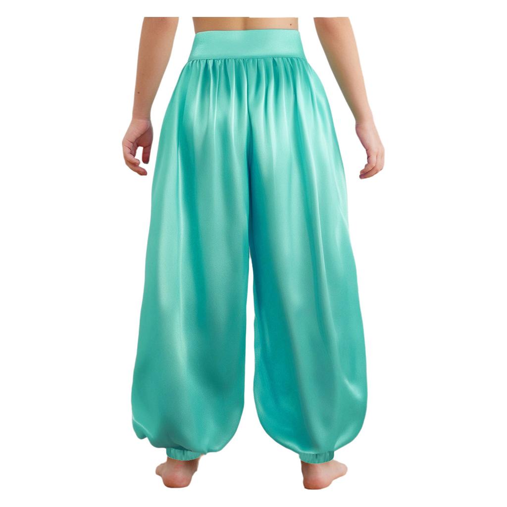 Mädchen Satin Pumphose Weitbeiniges Design Seitlicher unsichtbarer Reißverschluss Bauchtanzbekleidung Bühnenauftrittskostüm