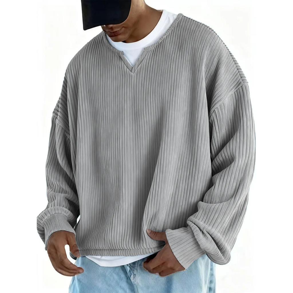 Men's Fashion Solid Color Round Neck Long Sleeve Casual Fashion Versatile Long Sleeve Loose T-shirt Top