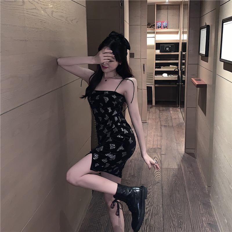 Summer New Hong Kong Flavor Retro Niche Hip Wrap Suspender Short Skirt Women's Fashion Temperament Muse Fan Dress