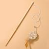 Interactive Gray/White Linen Mouse Cat Wand with Wooden Rod and Handle