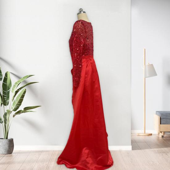 Sequin Sheer Mesh Long Sleeve Maxi Dress for Women Flowy Glitter A-line Long Dress Formal Cocktail Evening Gown
